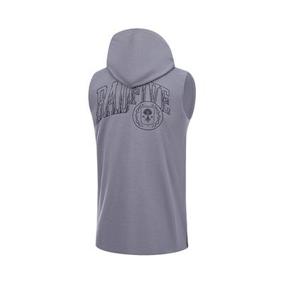 Li Ning Anti-Five Serie Rückenaufdruck Feuchtigkeitstransportierender Ärmelloser Hoodie Herren Tops Rauchgrau AVST091-6