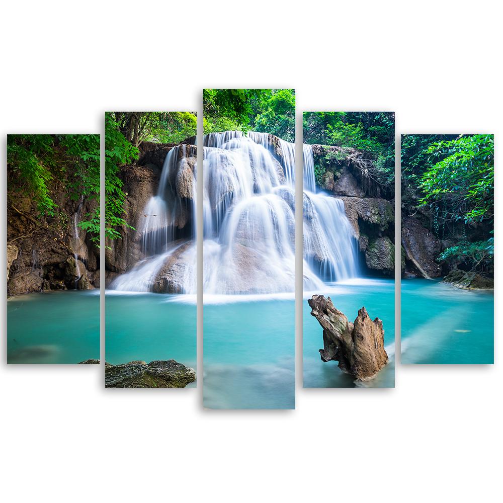 Impression sur toile en cinq parties Cascade Montagne Forêt Nature