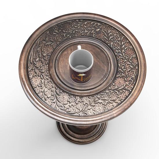 Round Mango Wood Sofa Table Hand Carved 56cm