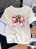 Unisexs Black Casual Short Sleeve TShirt with Pink Bow Cherry Blossom Print Summer Short Sleeved Harajuku Streetwear Tops Tees