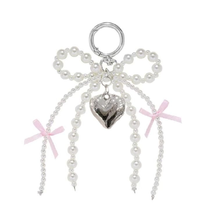 Modern Pearls Bowtie Heart Accessory Fashionable Love Ornament Charm Keyring Bows Keychain For Special Occasion