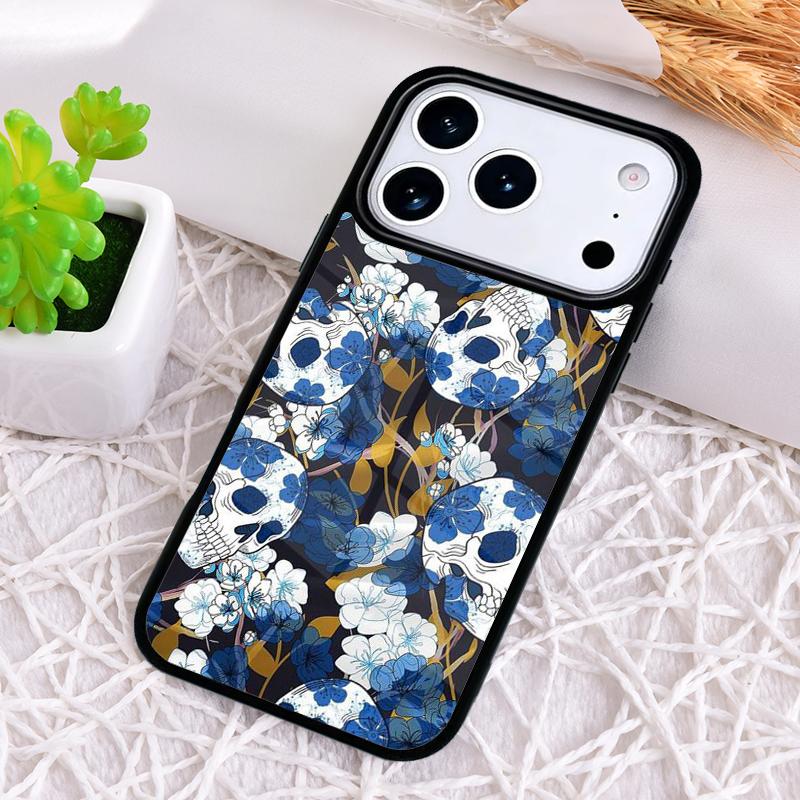 Gothic Floral Skull Phone Case for iPhone 17 Air 16 15 11 12 14 13 Pro Max Shockproof Cover