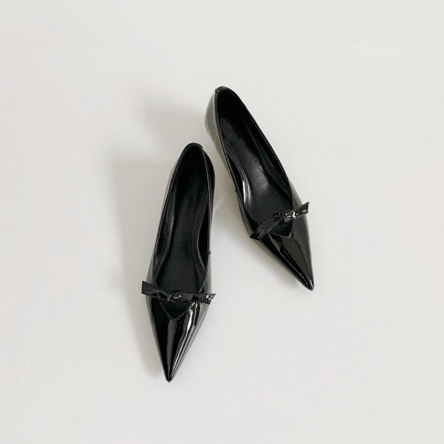 Pointed temperament bow heightening Mary Jane women's shoes shallow mouth 2025 spring and summer French high heels commuter shoes