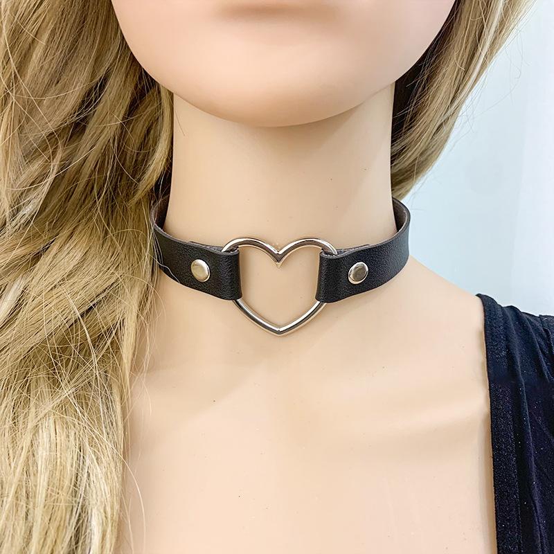 Anel de Metal Amor Choker de Couro Simples Ajustável para Mulheres, Corrente Decorativa para Pescoço de Menina Multicor