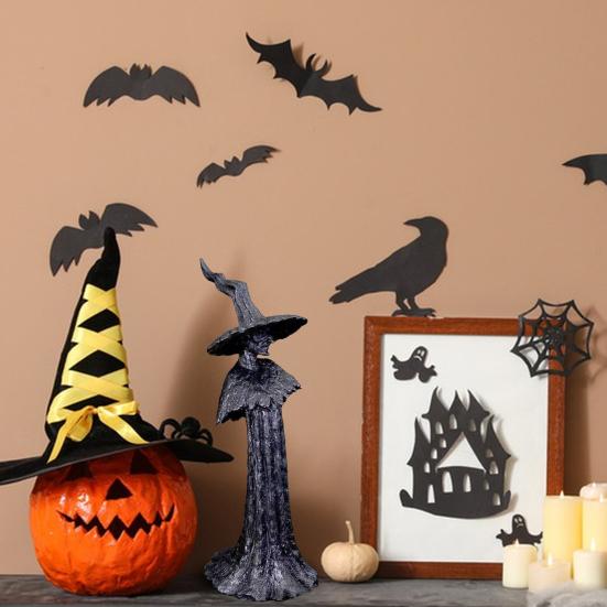 Halloween Black Witch Statue Handmade Guardian of Your Home Gothic Witch Figurine Sculpture Holiday Party Decoration Ornament