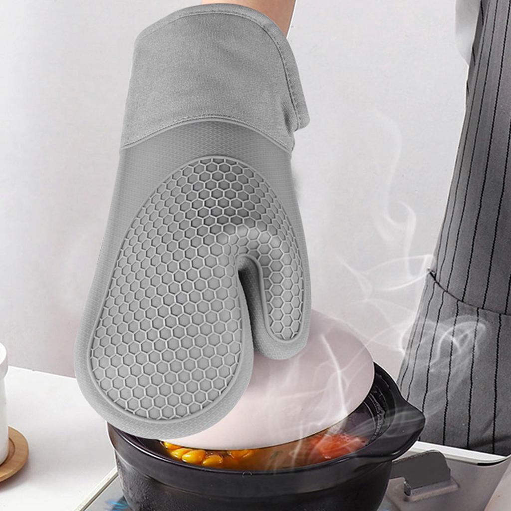 Silicone and Cotton Oven Glove Kitchen Heat Resistant Mitts for Microwave Oven Home Bakery