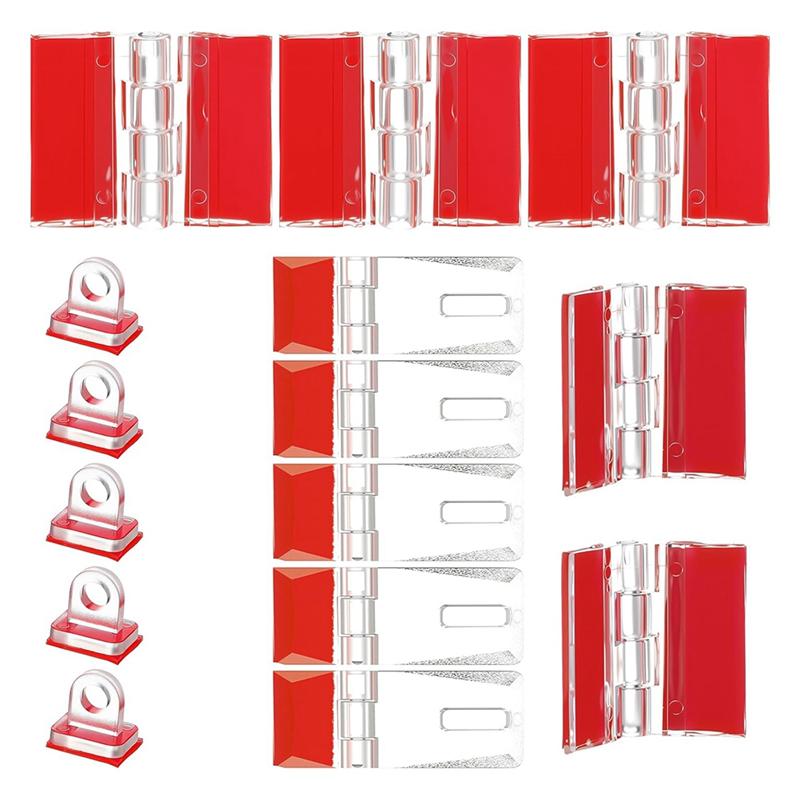 A03F-Plastic DIY For Box Door Buckle Set, 15Pcs Acrylic Hinges Kit Self-Adhesive Latch Buckles No Punch Needed Piano Hinge