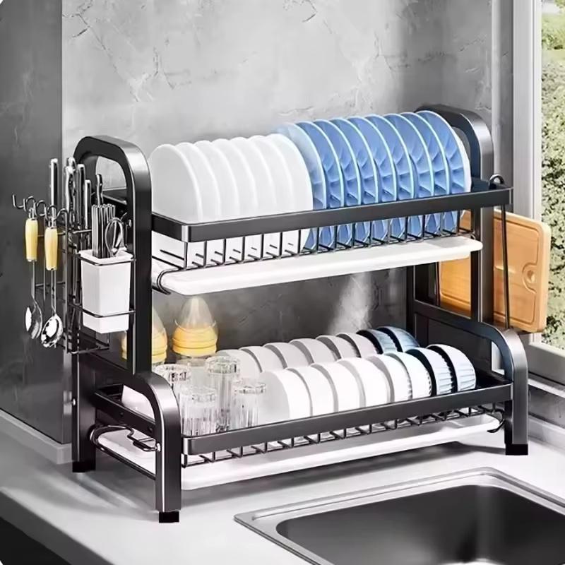 Rack 3-Tier Compact Kitchen Dish Rack Drainboard Set Large Rust-Proof Dish Drainer With Utensil Holder Kitchen Racks Dish Drying