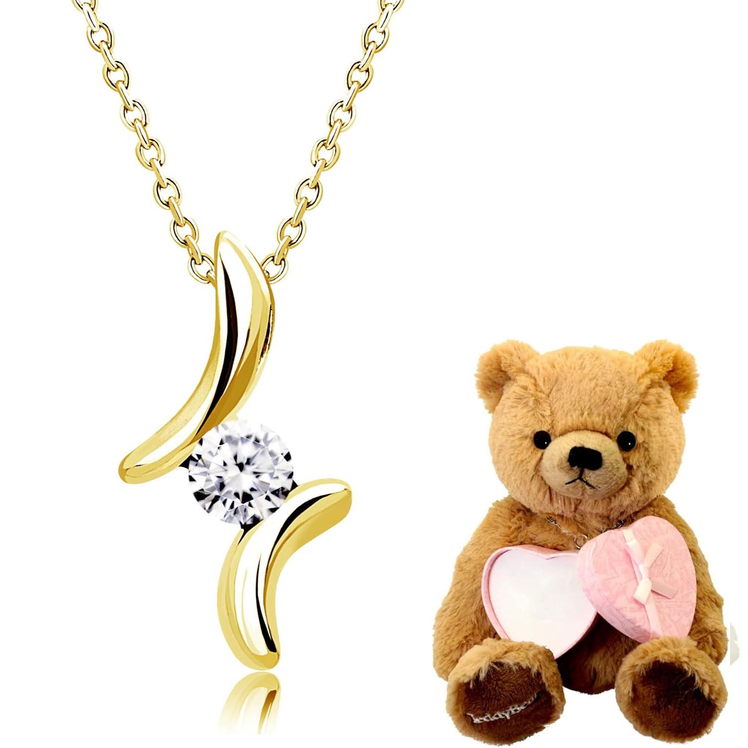 

[Sears] Women s Teddy Bear Necklace with Cubic Zirconia (CZ) - Single Stone Drop Design - Yellow Gold Color sp2361-tdt-01-b-yg