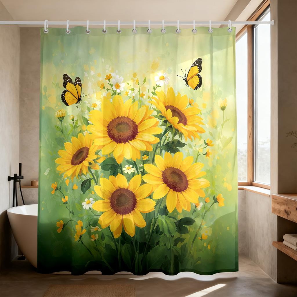 Sunflower Floral Shower Curtain Waterproof Fabric Bathroom Curtain With Hooks Van Gogh Starry Night Print