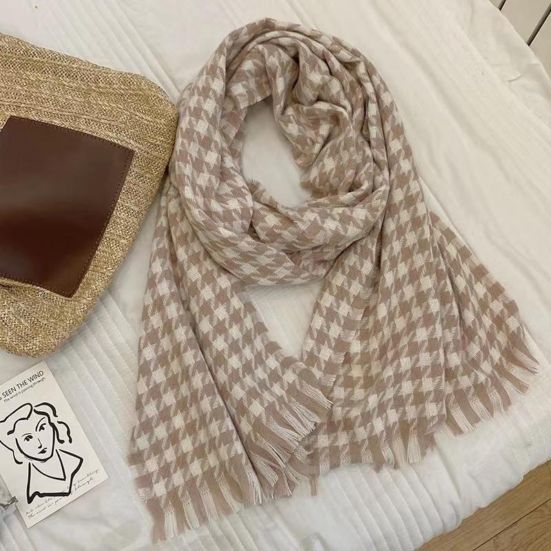 Versatile Thousand Birds Scarf Imitation Cashmere Scarf Autumn and Winter Women's Premium Sense Warm Tassel Plaid Shawl Light Luxury