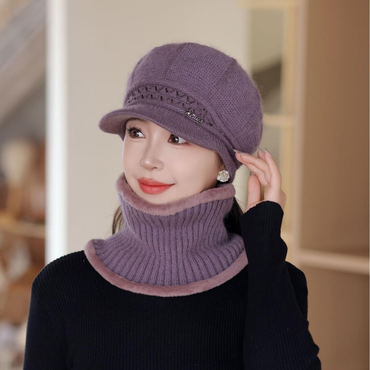 

Новая универсальная шерстяная шапка для осени и зимы, женская модная утолщенная теплая вязаная шапка, защищающая от холода и уши, ветрозащитная шапка One size