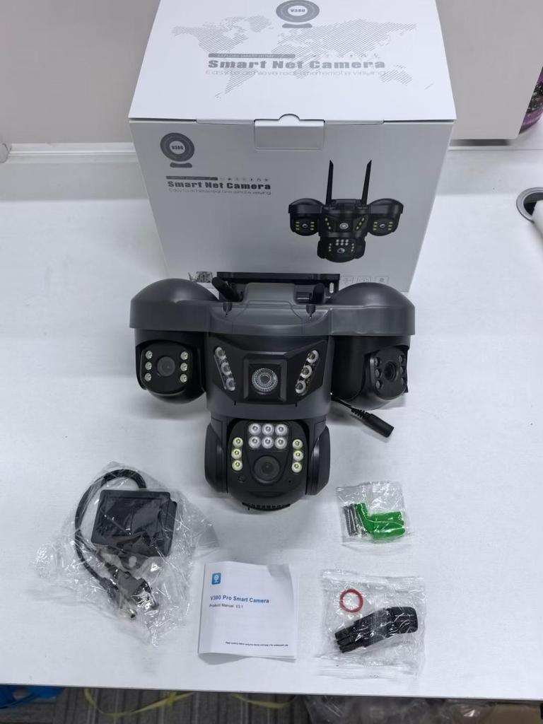 V380 Tri-Lens Home Monitor with Night Vision: 4G WiFi, Triple-Screen Surveillance Camera