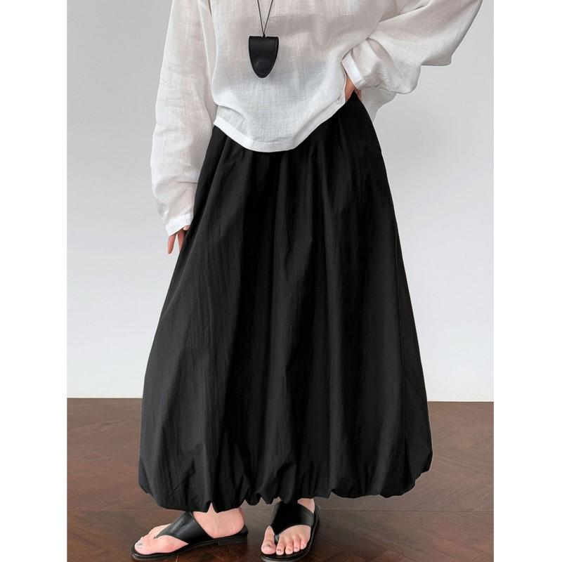 

Johnature Korean Bud Women Skirt Simple Summer High-waisted Casual Elastic Versatile Loose Skirts L чёрный