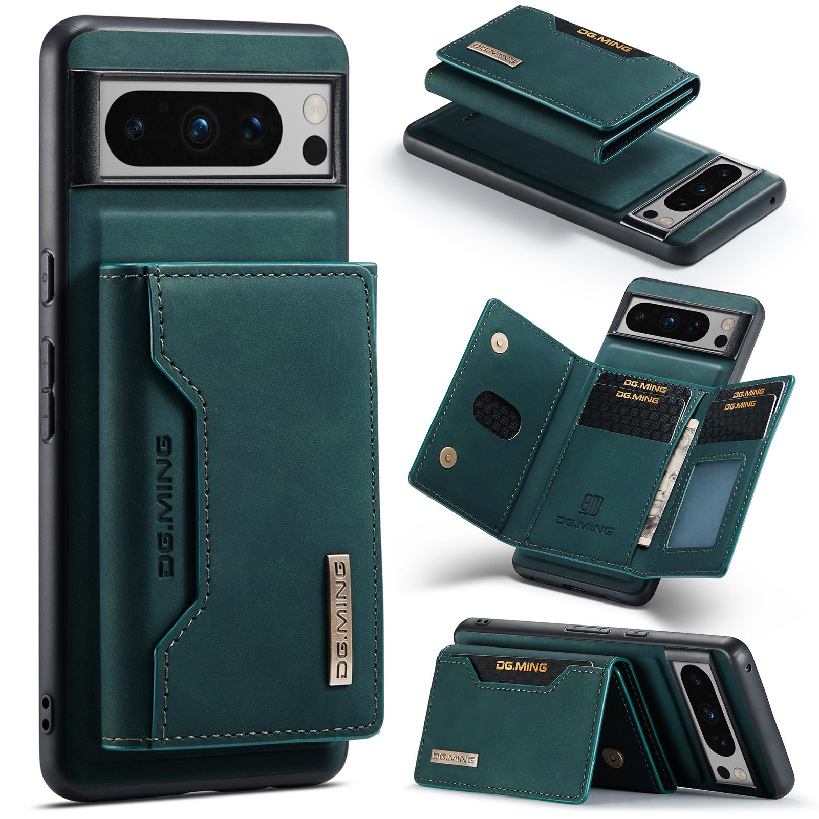 

DG.MING M2 Series for Google Pixel 8 Pro Leather Coated PC+TPU Magnetic Detachable Back Cover Kickstand Wallet Phone Case Green