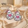 Cute Halloween Jewelry Pink Heart Ghost Earrings, with Bow Drop Earrings Lightweight Acrylic for Girls Women