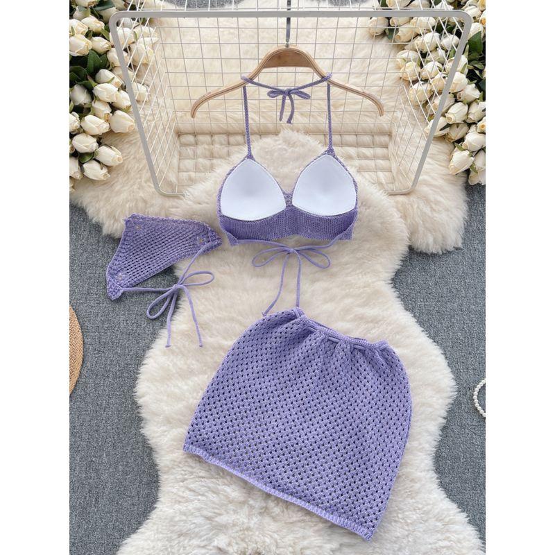Seaside Vacation Style Bikini Small Flower Milk Sweet Three-Piece Suit