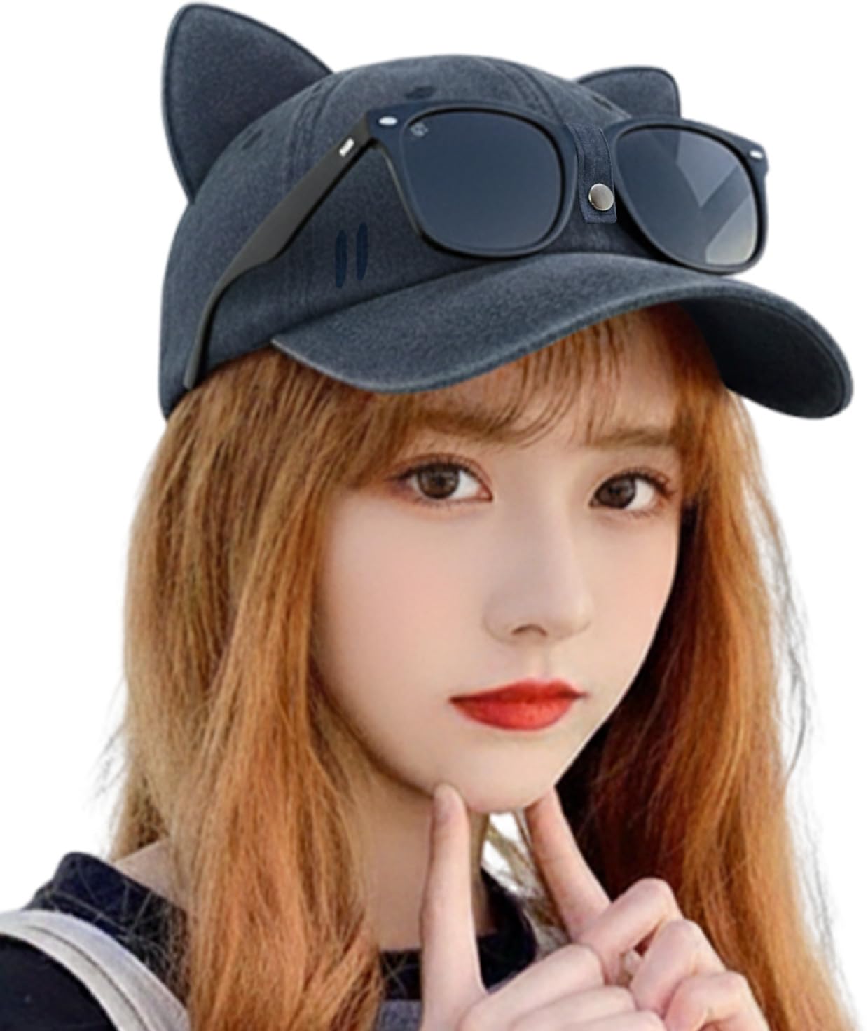 

J.STORE Джинсовая кепка с кошачьими ушками и солнцезащитными очками, Милая, Студентка колледжа, Хип-хоп, Идол, Повседневная, Женская, Темно-синяя, 5A-J04-NV