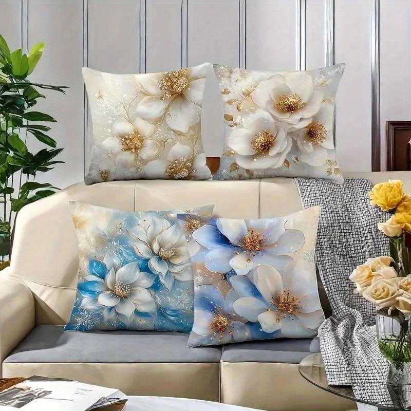 4 Piece 2D Flat Digital Single Sided Printed Non Embroidered Floral Polyester Pillow Covers Machine Washable For Daily