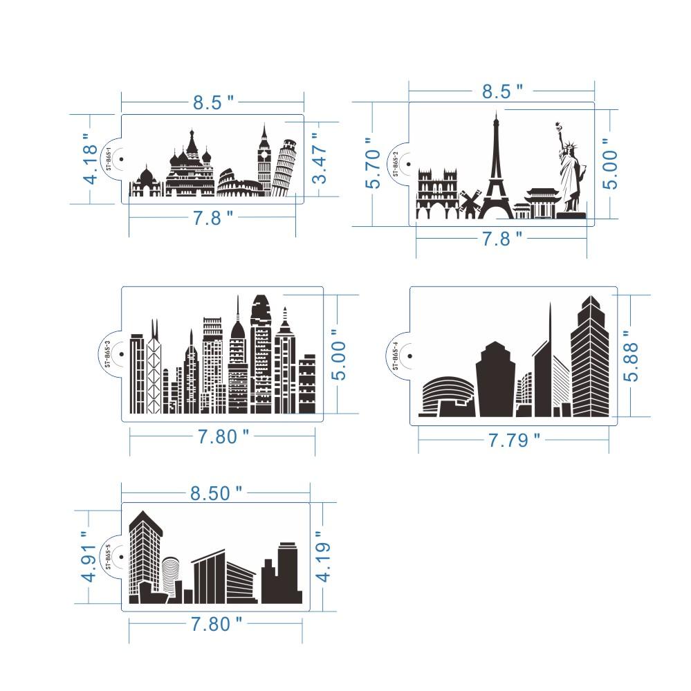 World Map & Landmark Building Cake Stencil Newest Cake Design Stencil Fondant Molds Art Stencil Cake Decorating Tool Bakeware