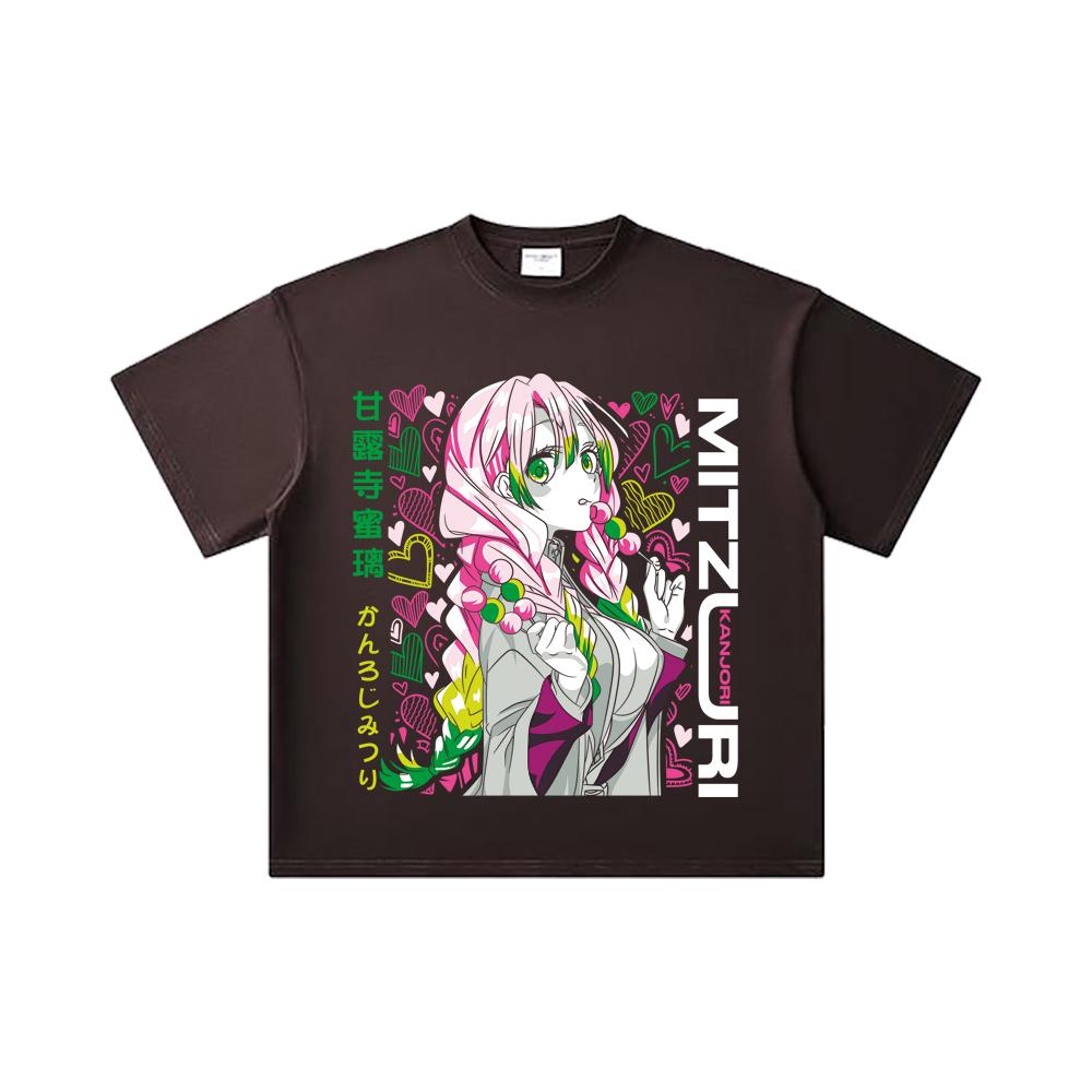 260 GSM Double Yarn 32 Count 100% Cotton Demon Slayer V102 Mitsuri Print Unisex Heavy Cotton T Shirt