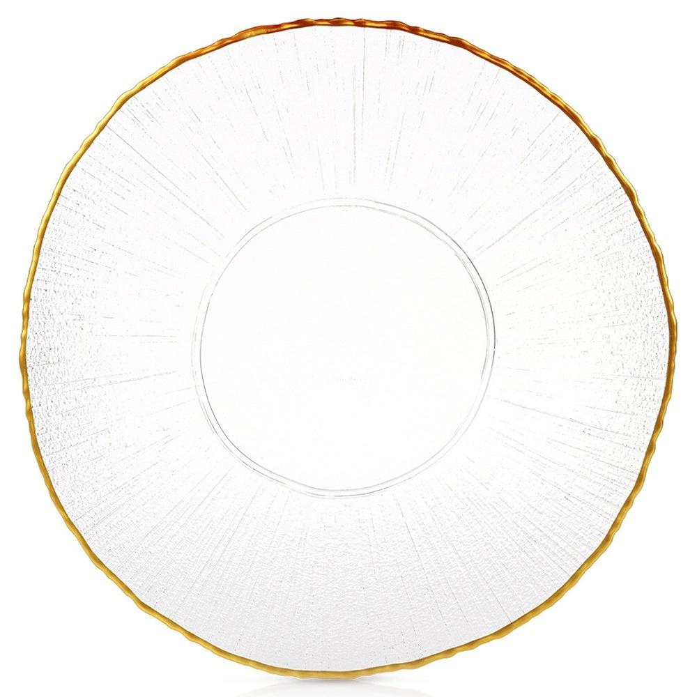 Glass Golden Dinner Plate Shallow Flat for Dinner Snacks Platter 28 cm