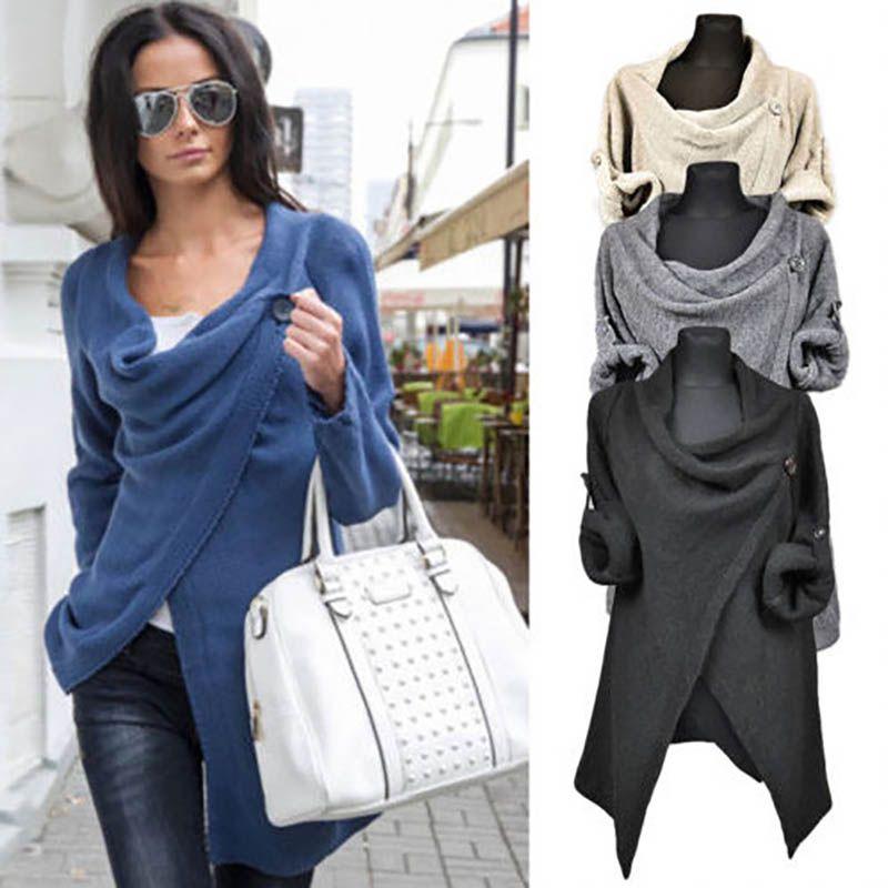 Elegante Maglione Cardigan Wrap da Donna a Maglia con Accogliente Collo a Dolcevita Sciarpa