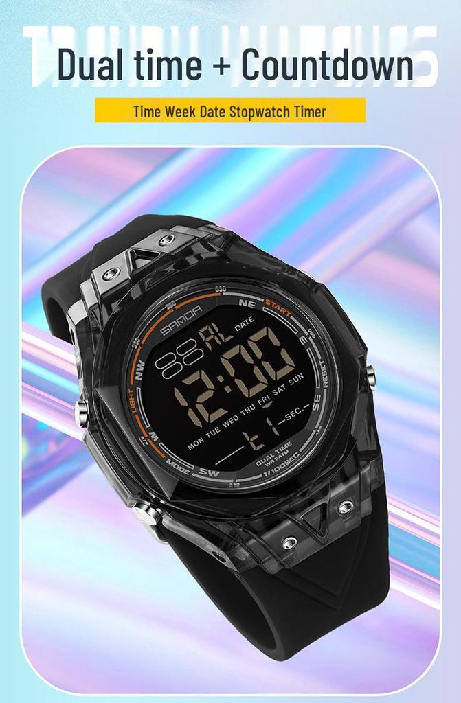 Sanda Waterproof Sports Watch: Multifunctional with Countdown, Dual Time Zone, Alarm for Students