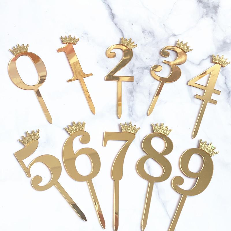 INS 0-9 Number Acrylic Mirror Cake Toppers For Kids Adults Birthday Party Supplies Wedding Anniversary Days Cake Decorations