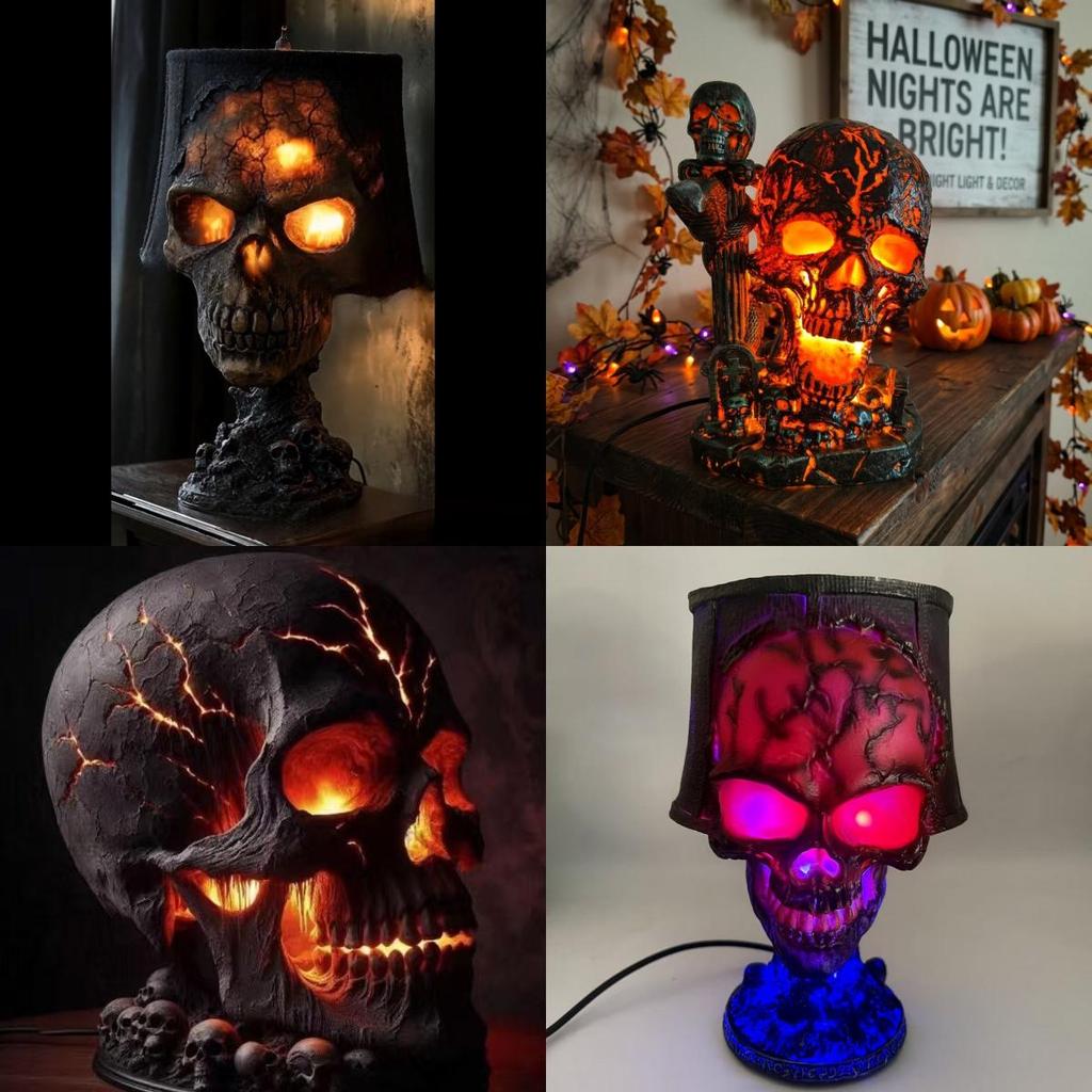Halloween Skull Light Resin Garden Decor With Led For Outdoor Yard Ambiance
