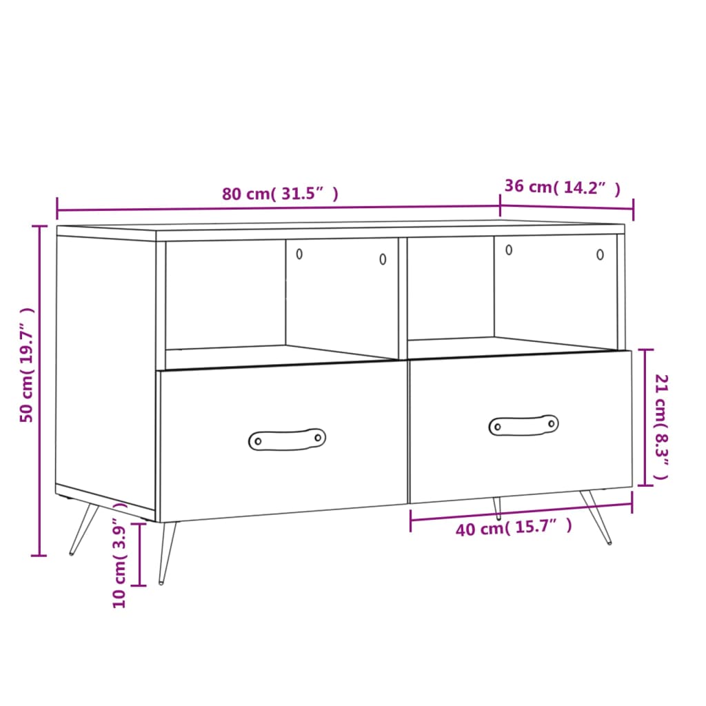 TV Cabinet Gray Sonoma 80 x 36 x 50 cm Particleboard