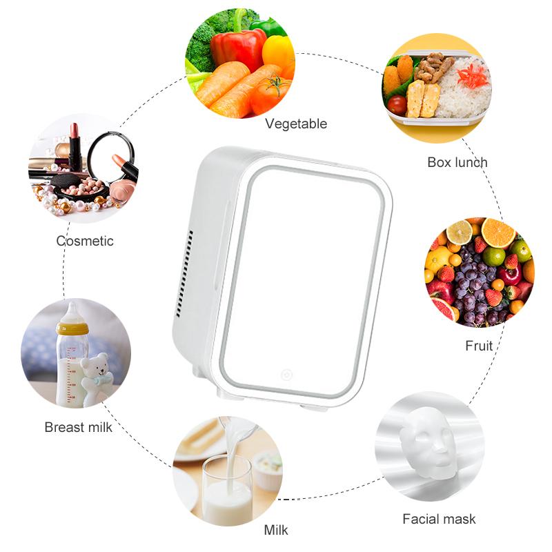4L Refrigerator Mini Makeup Fridge With LED Light Mirror Portable Cosmetic Storage Cooler Keep fresh for Home Car Dual Use US