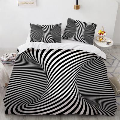 Juego de Funda Nórdica Estampado Estéreo 3D Geométrico Negro Blanco Juegos de Cama Ultra Suave Reversible Rayas Funda de Edredón Para Hombres Mujeres