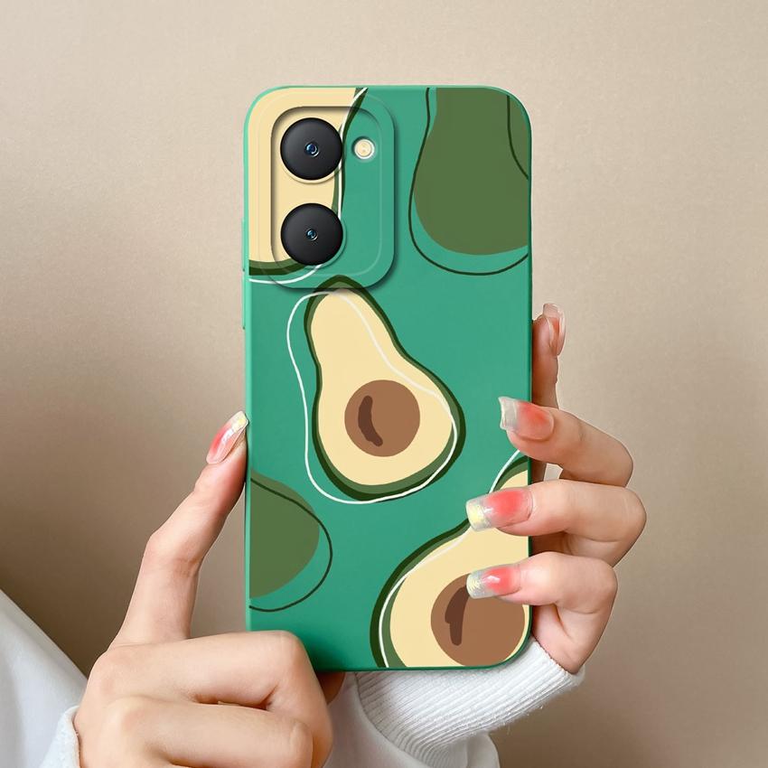For Vivo Y03t Y02t iQOO U5x Z9 Lite Y400 Pro Y18i Y18t Cute Avocado Pattern Phone Case Lens Protection Liquid Silicone Shockproof Shell For Vivo Cover