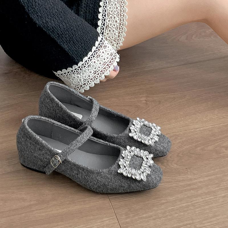 Design Crystal Women Mary Jane Shoes Shallow Thick Heel Shoes Autumn Ladies Outdoor Dress Shoes
