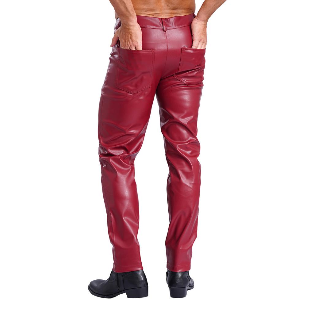 Mens Faux Leather Straight Leg Pants Smooth Lining Tights Leggings Music Festival Daily Outfit