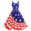 Women's Sexy Spaghetti-Strap Retro Dress With American Flag Print For Summer