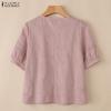 ZANZEA Women Casual V-Neck Loose Half Sleeve Cotton Blouse