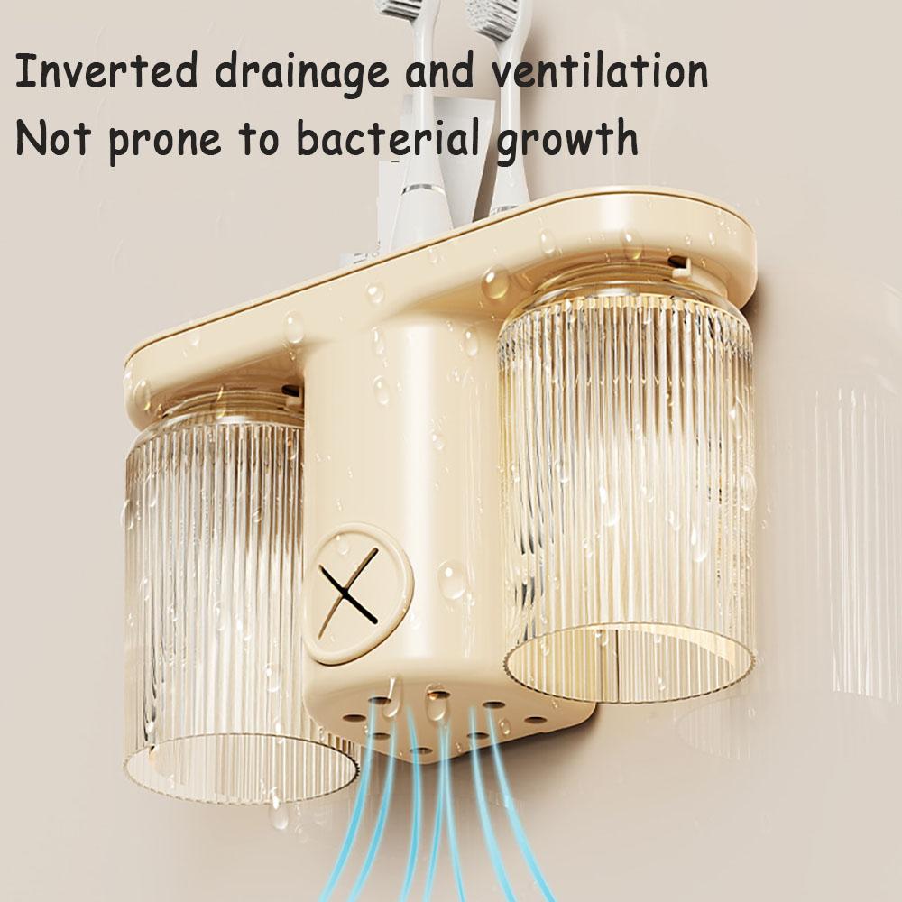 Wall Mounted Toothbrush Holder With No Punching Washing Cup Clean Hygienic Space Saving Suitable For Families Bathrooms