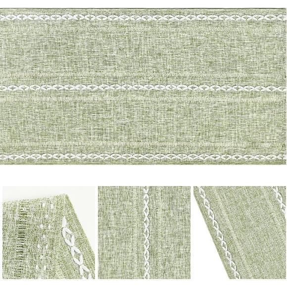 Artoid Mode Sage Green Rustic Cotton Linen Table Runner, Seasonal Embroidered Hollow Kitchen Dining Table Decoration for Home Party Decor 13x72 Inch