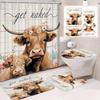 Cute Highland Cattle Printed Shower Curtain Waterproof Durable Polyester Bath Curtain For Home New Year Christmas Bathroom Decor