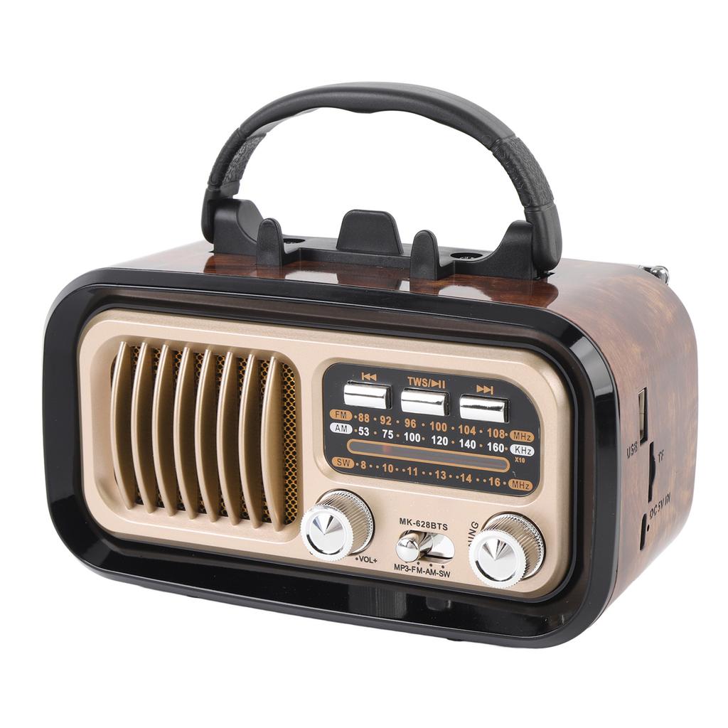 Retro Radio with   Spker Memory Card USB Playback Solar Battery Powered Rechargble Portable AM FM Radio for Outdoor Camping