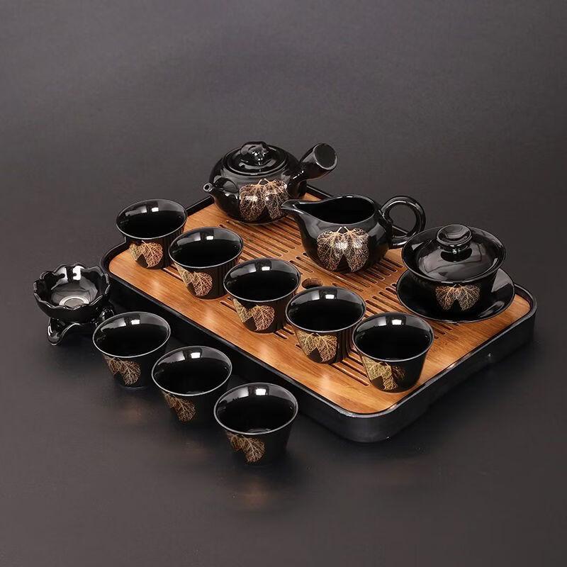 Handun Black Glaze Jianzhan 12-Piece Ceramic Tea Set