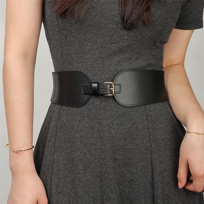 Adjustable Waist Cincher Belt Elastic Support Stretch Belt For Daily Wear Fitness Gym Classical Black PU Leather