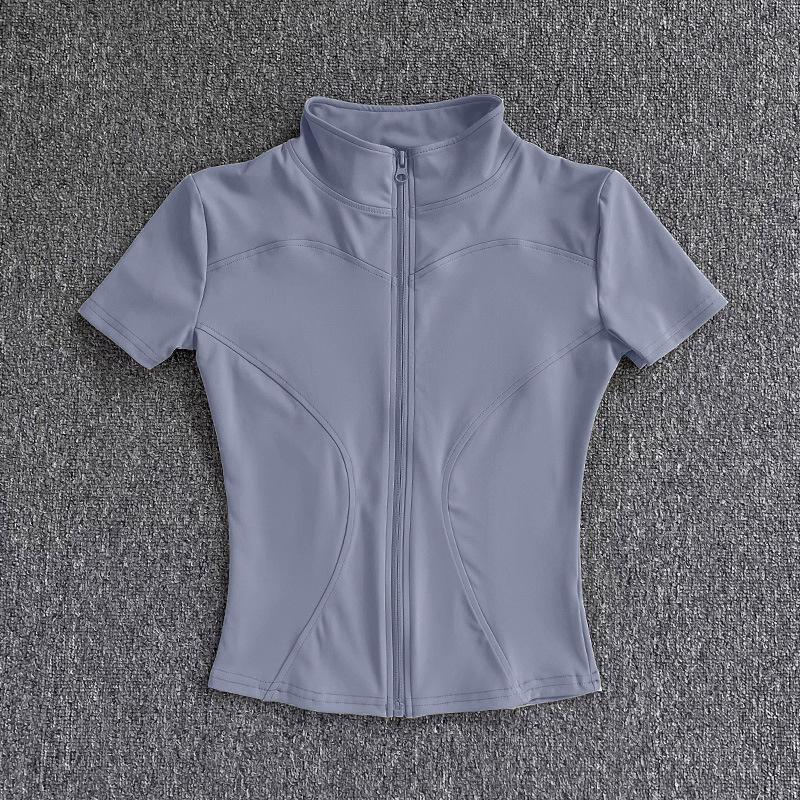 Camiseta de Yoga de Verano con Cremallera para Mujer - Manga Corta, Ajuste Ceñido, Ideal para Correr, Pilates y Fitness