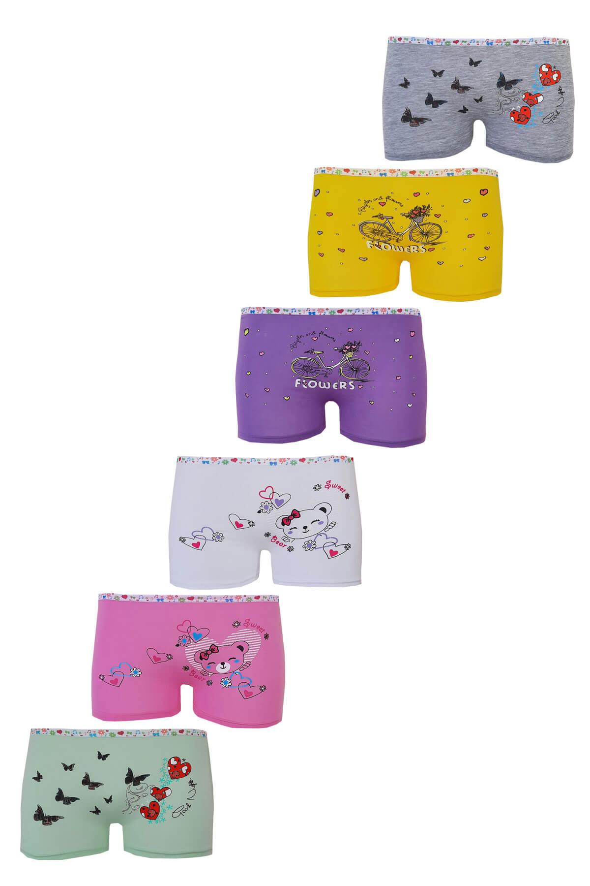 

6-Pack Girls Colorful Lycra Cotton Boxer Briefs 3-4 yaş різнокольоровий