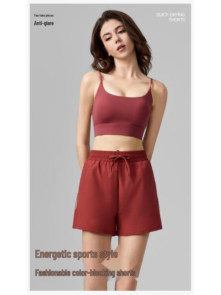 Women's Quick-Dry Sports Shorts, Anti-Exposure, Breathable with Pockets, Color-Blocked Fitness Bermudas.