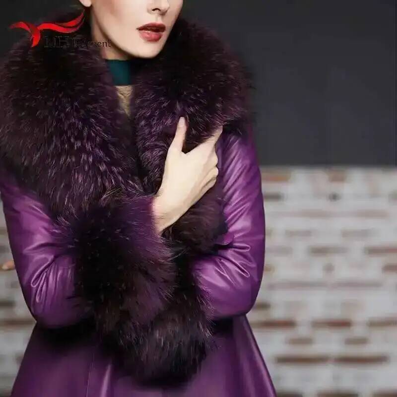 Elegant Luxury Raccoon Fur Collar Cuff Set Large Size 100% Real Fur Scarf Thick Warm Ladies Shawl Coat Collar Women Winter