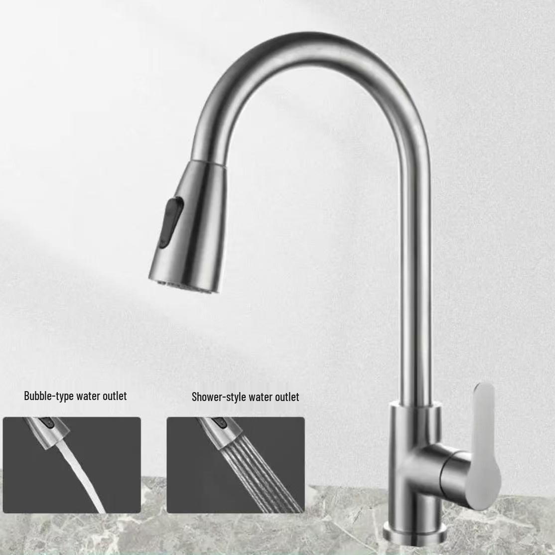 

304 Stainless Steel Pull-Out Swivel Kitchen Faucet with Hot & Cold Spray