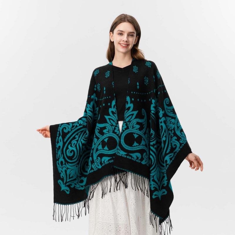 Women's Cashew Fringed Split Shawl Double-sided Jacquard Thickened To Keep Warm Travel Atmosphere, Take Pictures and Sell Well